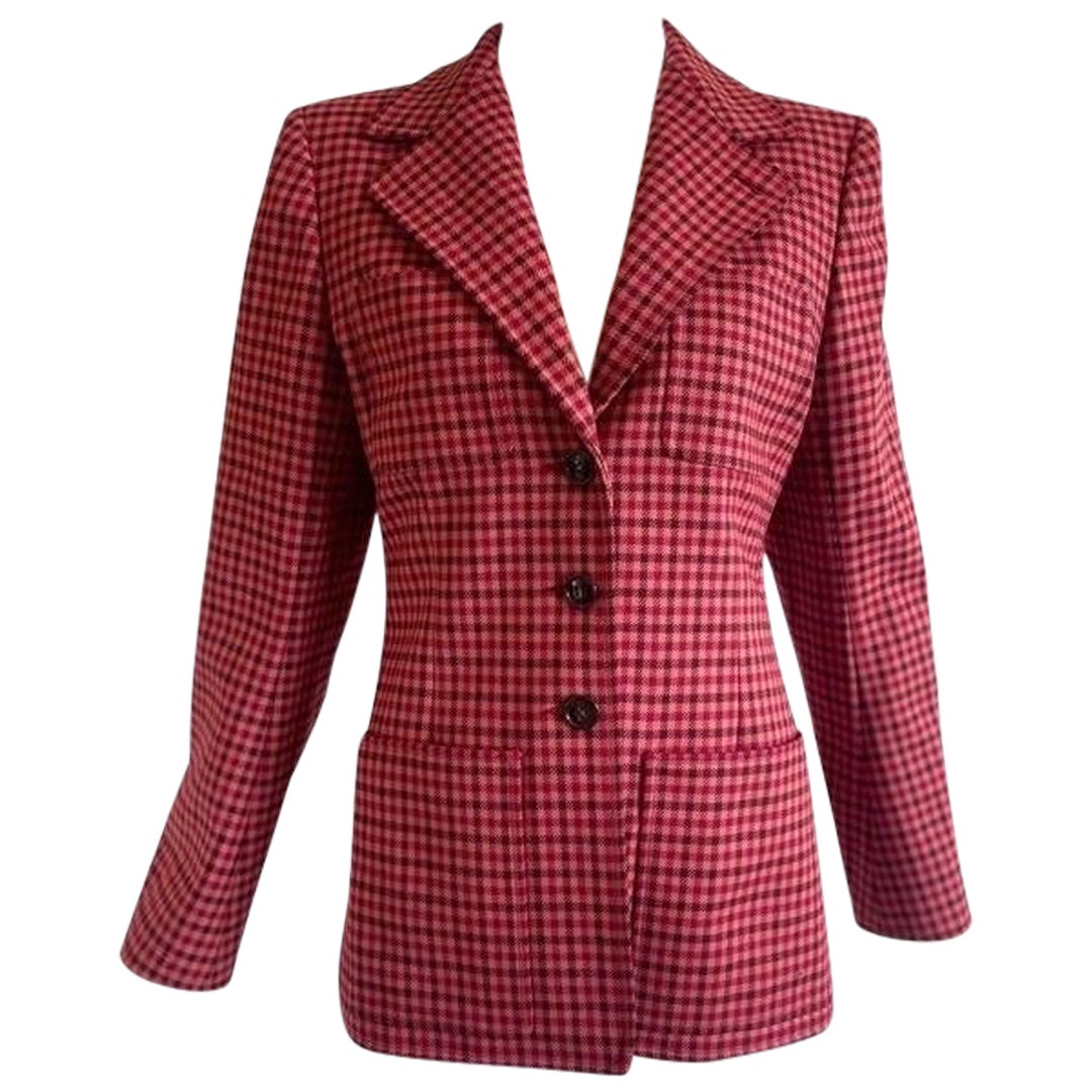 1970s Yves Saint Laurent Pink Check Blazer  For Sale