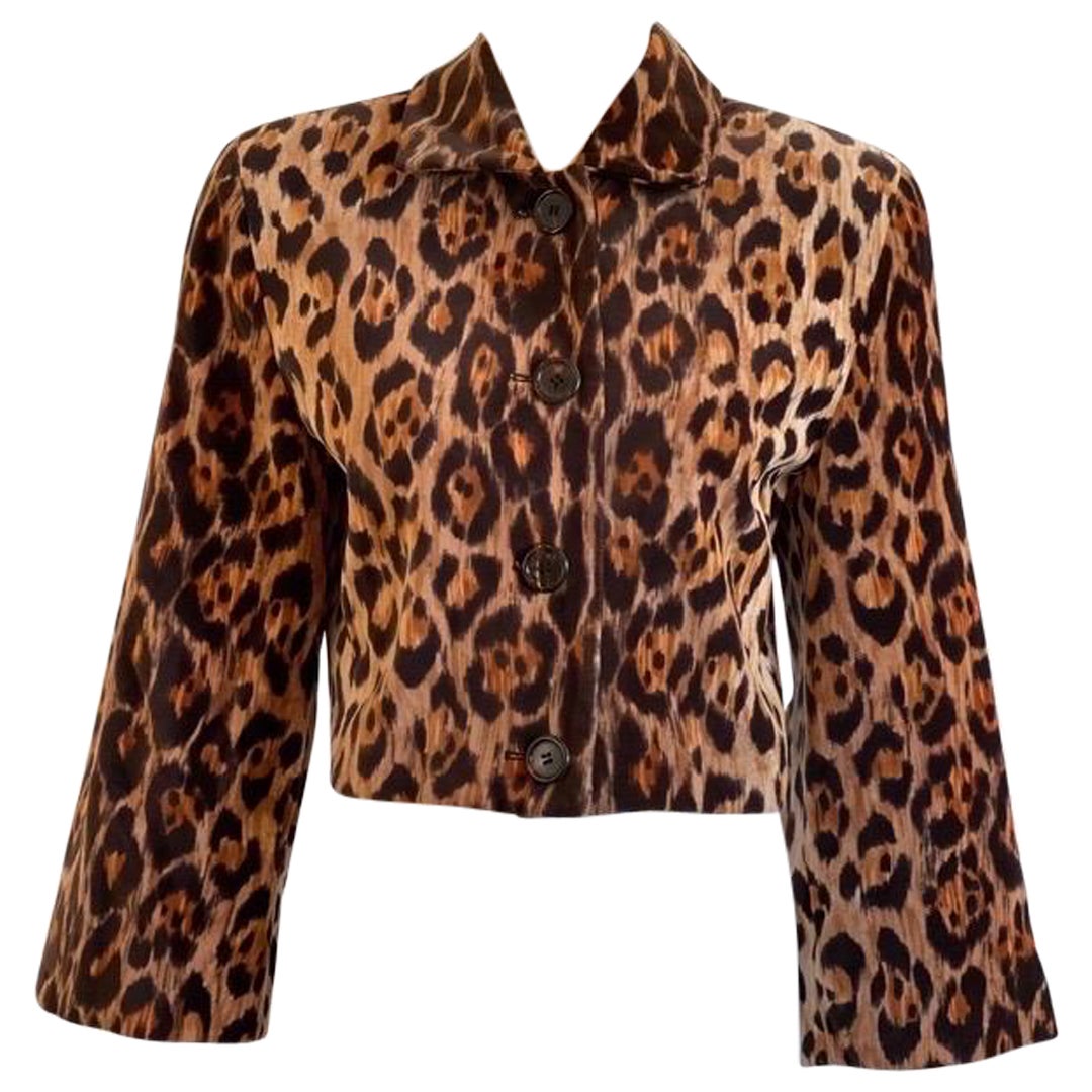Perry Ellis - Veste courte en velours léopard des années 1990 en vente
