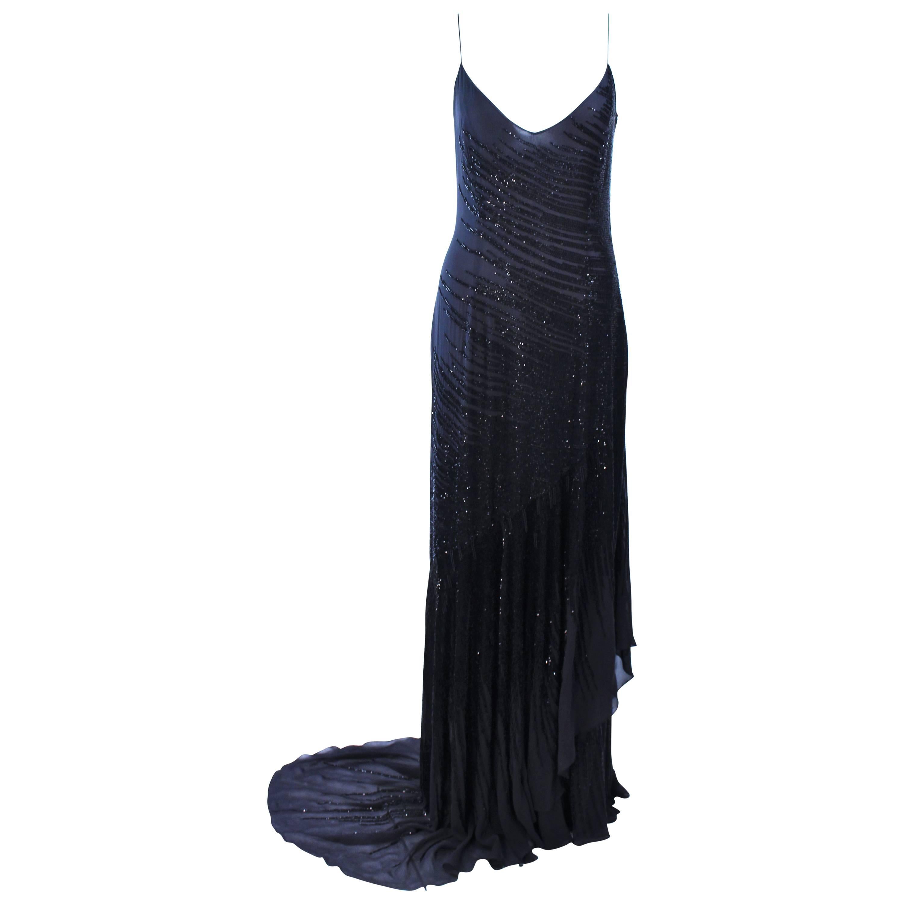 AMANDA WAKELY Robe en mousseline de soie noire perlée taille 8