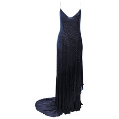 Vintage AMANDA WAKELY Black Beaded Silk Chiffon Gown Size 8