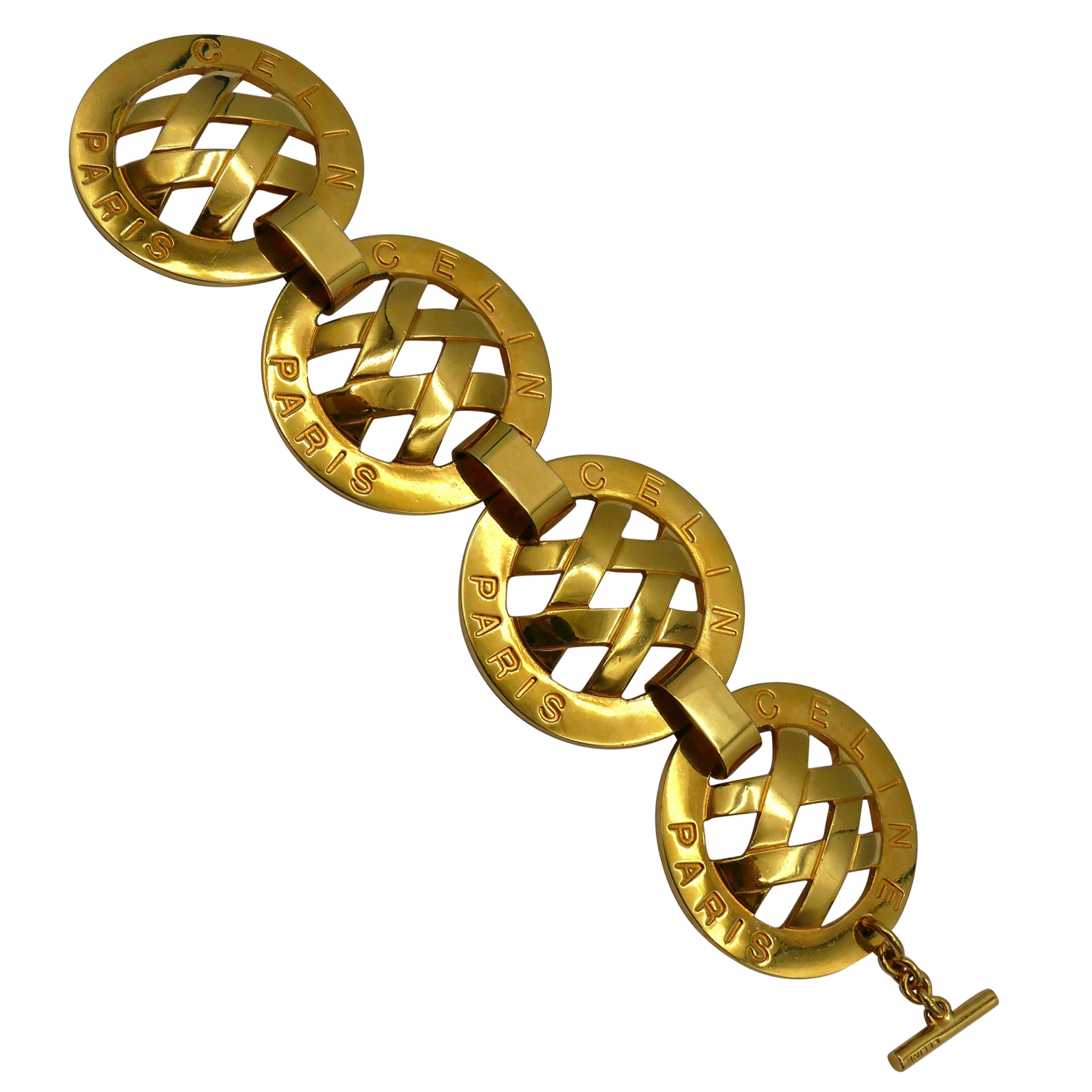 CELINE PARIS Vintage Massive Gold Tone Link Bracelet