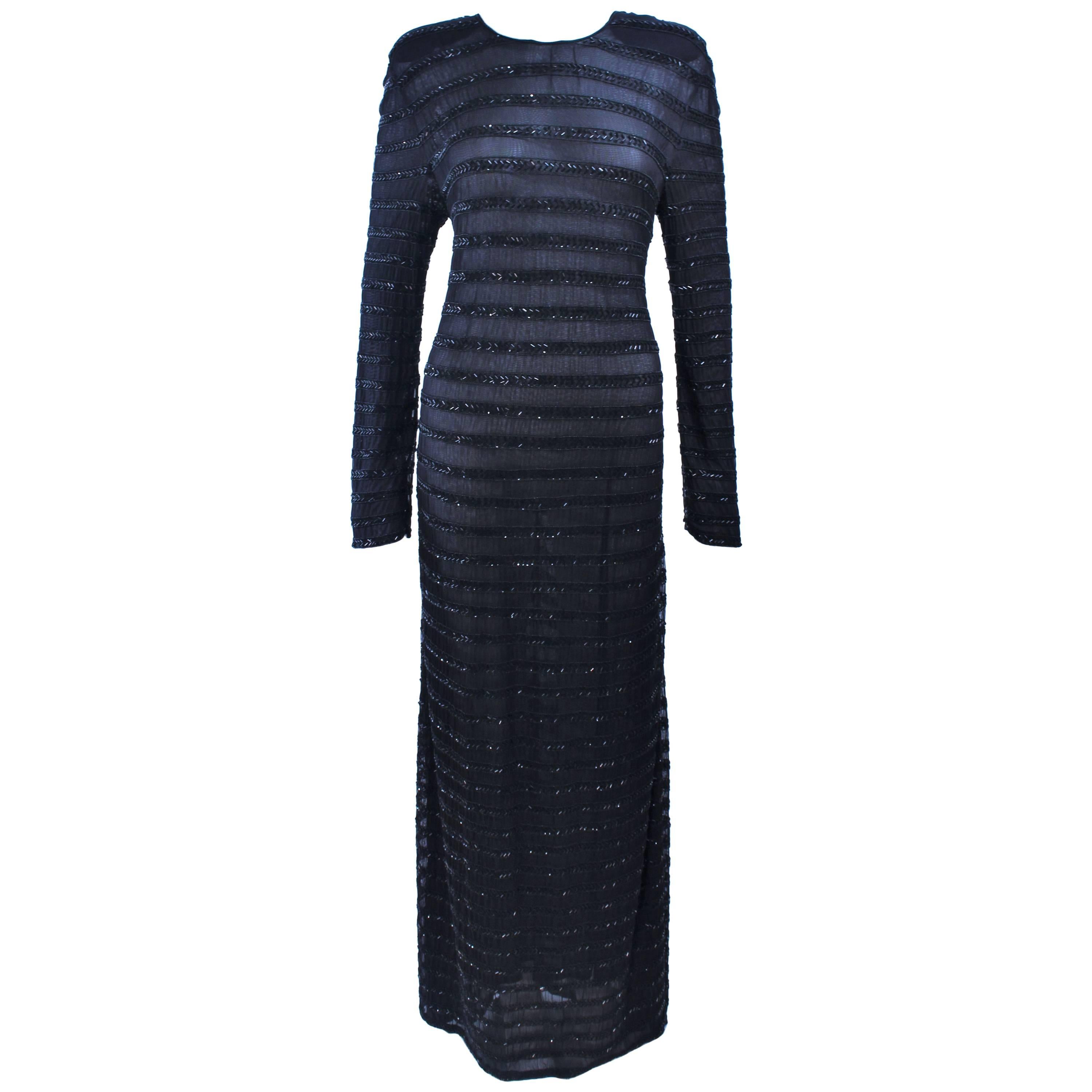 GIORGIO ARMANI Black Beaded Sheer Mesh Gown Size 42