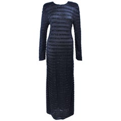 GIORGIO ARMANI Schwarzes perlenbesetztes Kleid aus durchsichtigem Mesh Größe 42