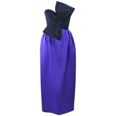 JILL RICHARDS Black and Purple Satin Gown with Bow Applique Size 4 6