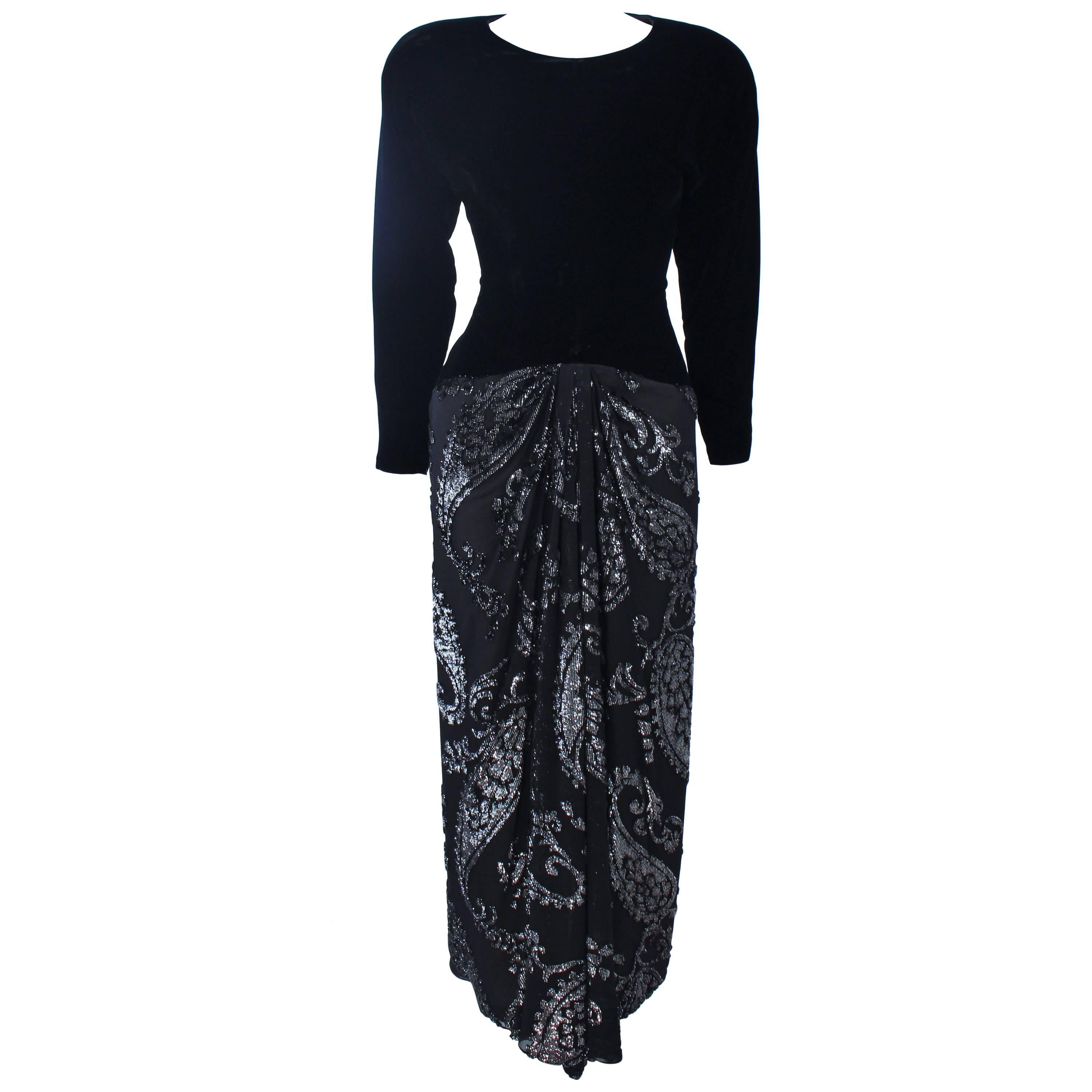 FRANK TIGNINO Velvet and Silk Lame Black and Silver Gown Size 6 For ...