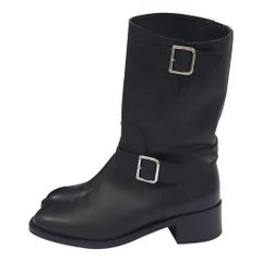 Chanel Runway Black LeatherLeather CC Logo Biker Boots 