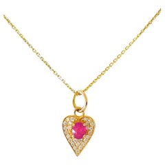 14K Solid Yellow Gold, Ruby and Diamond Accents Necklace.