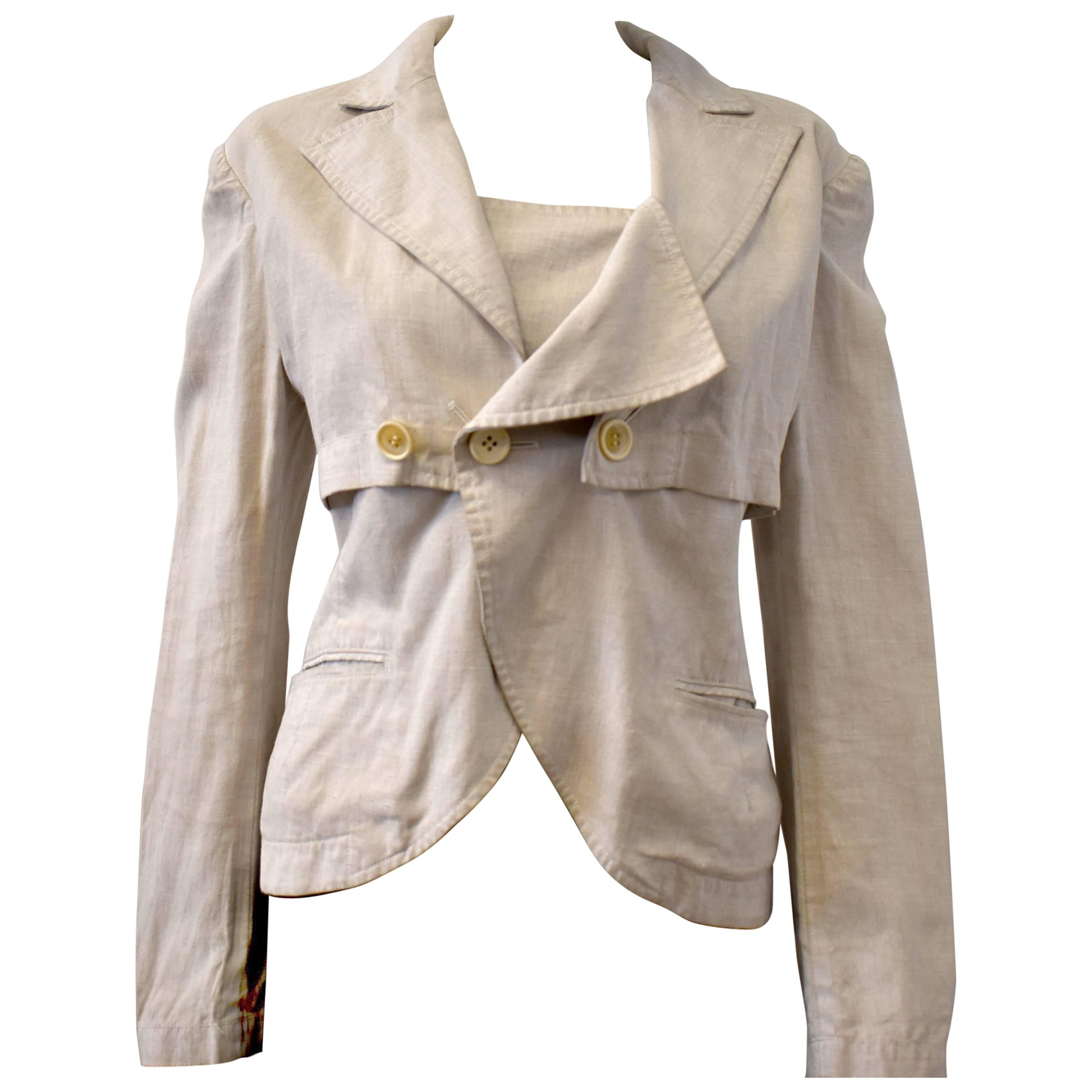 Yohji Yamamoto Y’s Linen Jacket with Folded Collar and Panel Details For Sale