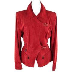 HERMES PARIS Vintage Red Suede BUCKLED JACKET Wrap Style SIZE 40