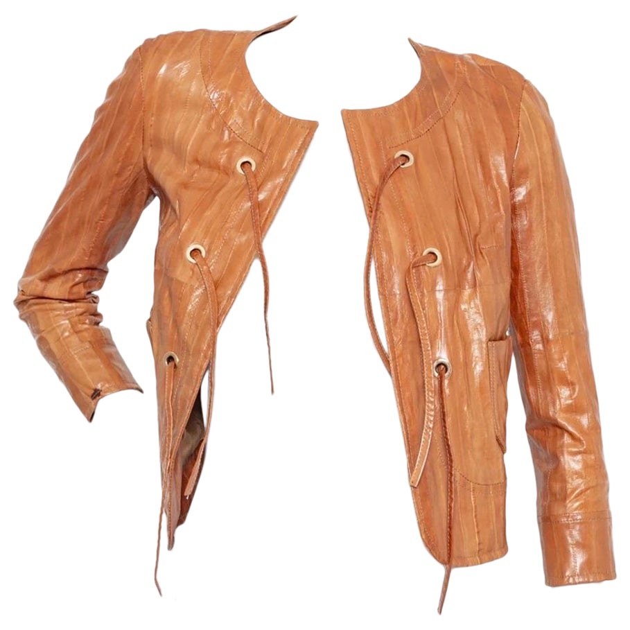 Christian Dior Brown Eel Leather Grommet Jacket (Galliano For Dior) For Sale
