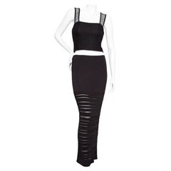 Hervé Léger Black Bodycon Top and Skirt Set Circa 1990s