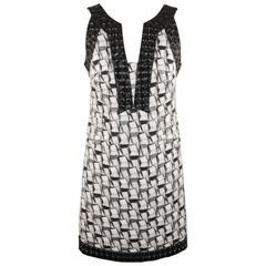 CHANEL Black & White GEOMETRIC Cotton Blend SLEEVELESS DRESS Size 36