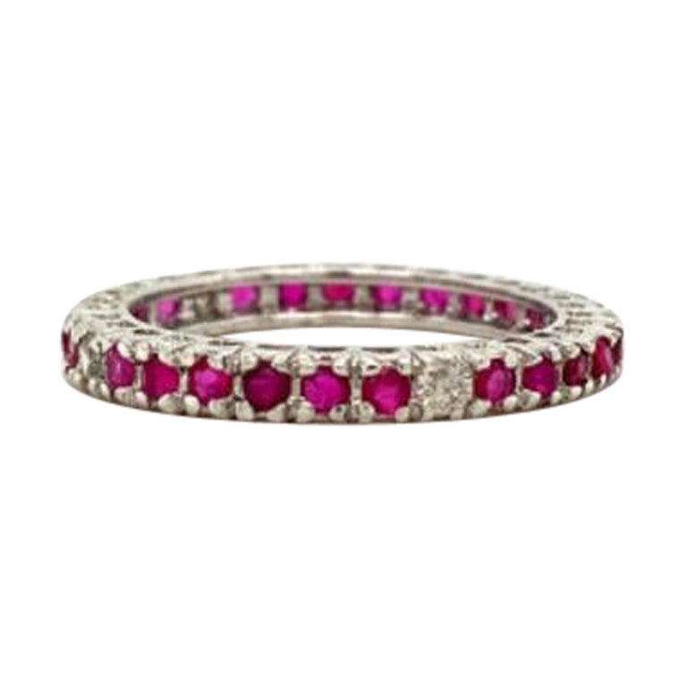 For Sale:  925 Sterling Silver Dainty Round Ruby Eternity Stacking Band Ring