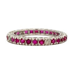 Used 925 Sterling Silver Dainty Round Ruby Eternity Stacking Band Ring