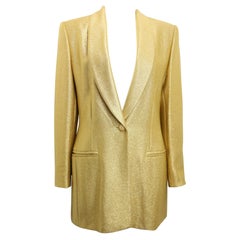 Vintage 80s Escada Couture Gold Toned Metallic Shinny Shawl Blazer 