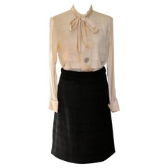 1980's Chanel Wool Skirt and Cream Silk Blouse