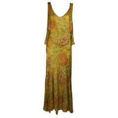 1930s Floral Gold Lamé Gown at 1stDibs