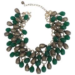 Francoise Montague Emerald Green and Warm Grey Statement Multi Drop Necklace 8