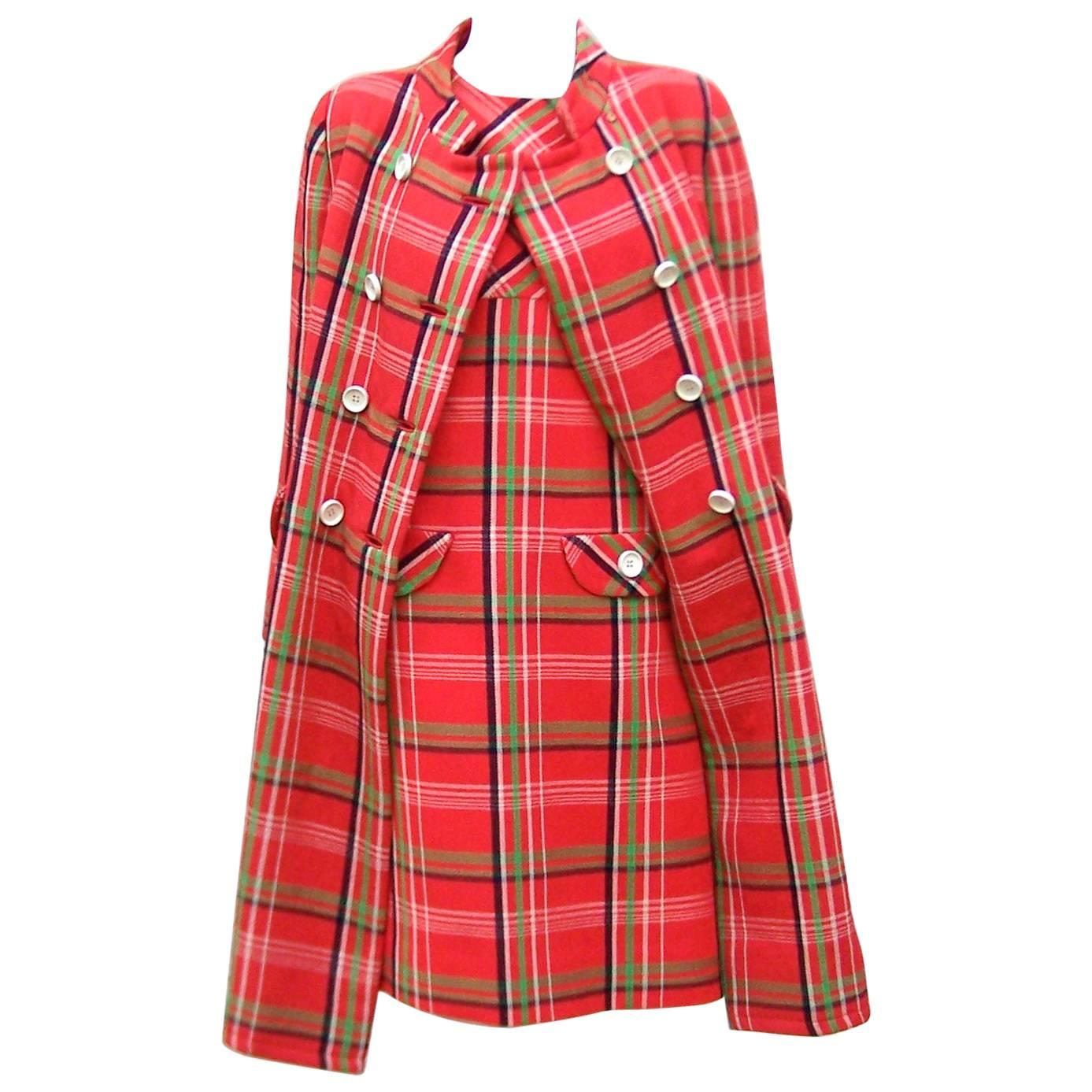 Mod 1960
s John Baldwin Plaid Jumper Style Dress With Matching Coat