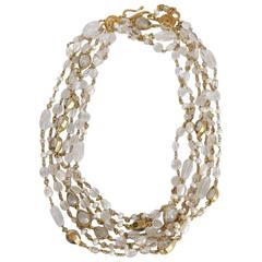 Goossens Paris Long Rock Crystal and Pearl Multi Strand Necklace