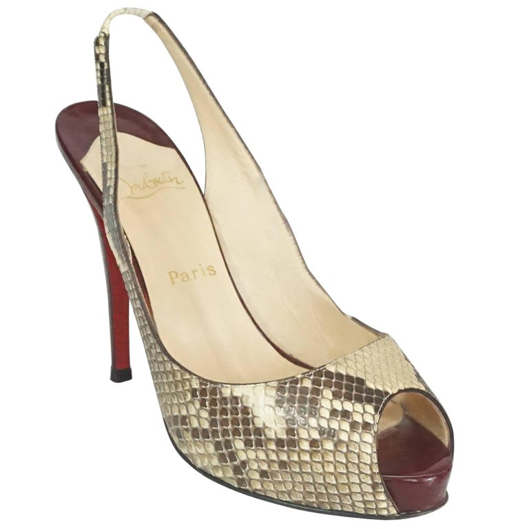 Christian Louboutin Earthtones Snake Peeptoe Slingbacks 42 For