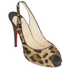 Christian Louboutin Animal Print Pony Hair Peeptoe Slingback - 42