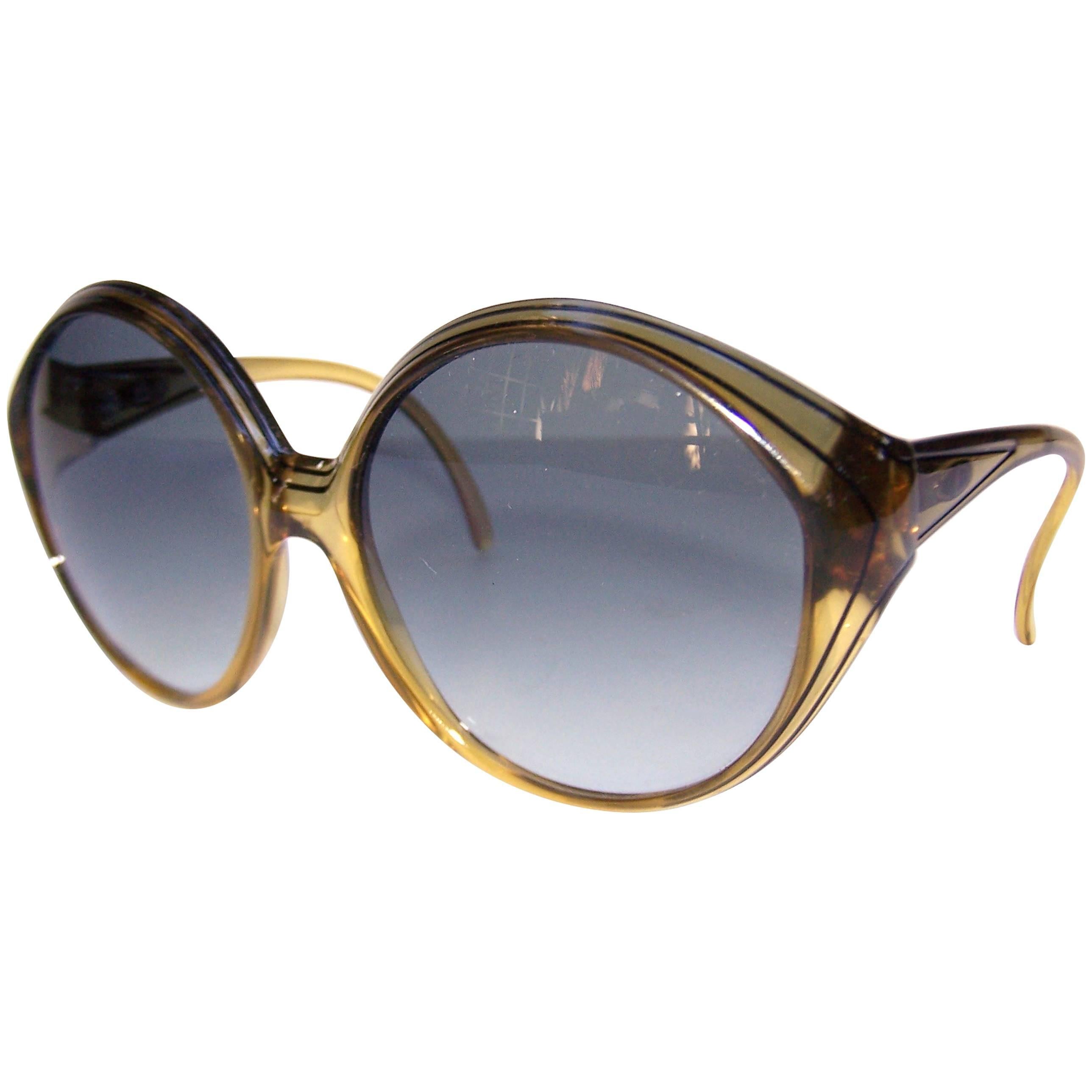Oversized 1970's Christian Dior Optyl Sunglasses With Gradient Blue Lenses