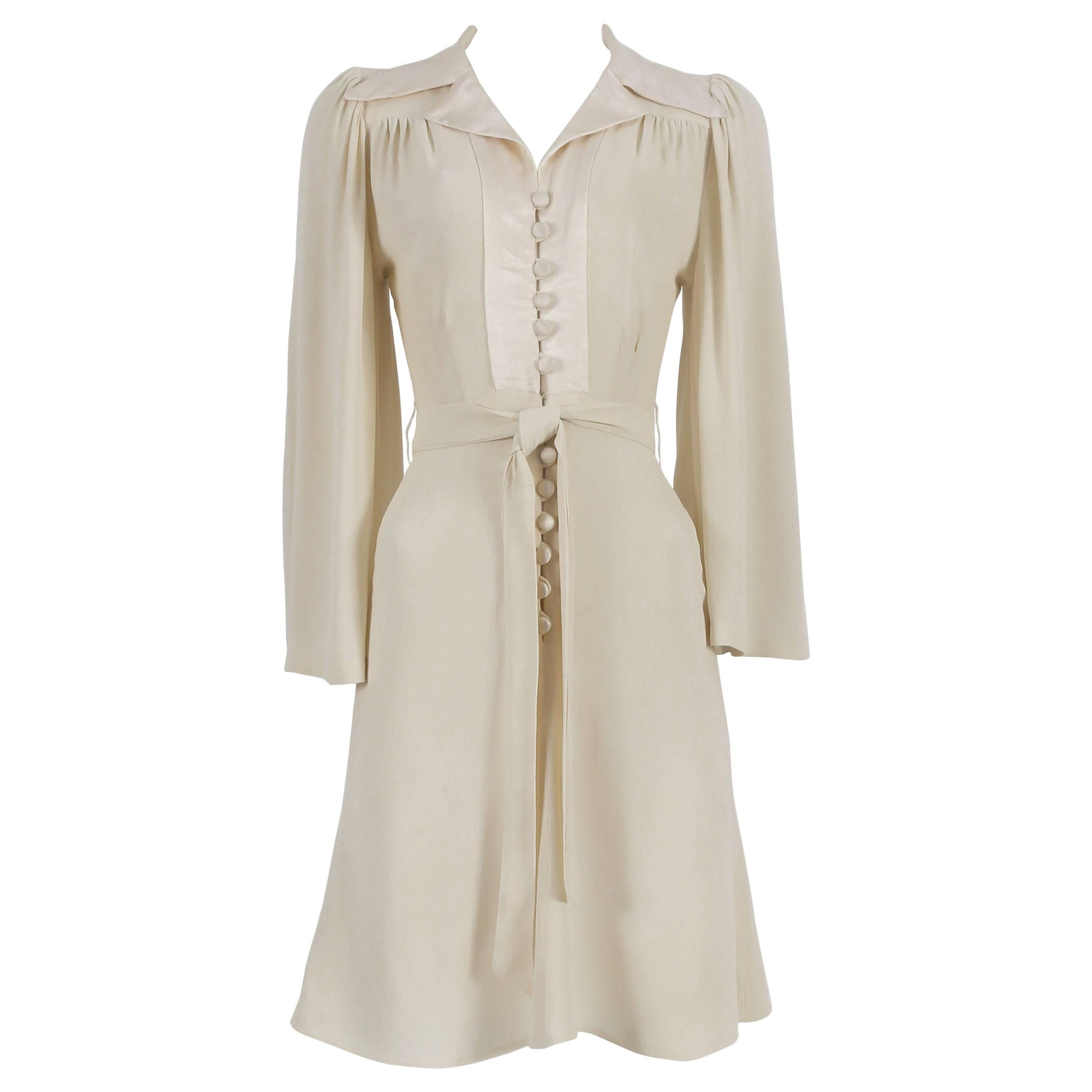 Ossie Clark ivory moss crepe mini dress with satin collar, circa late 1960s