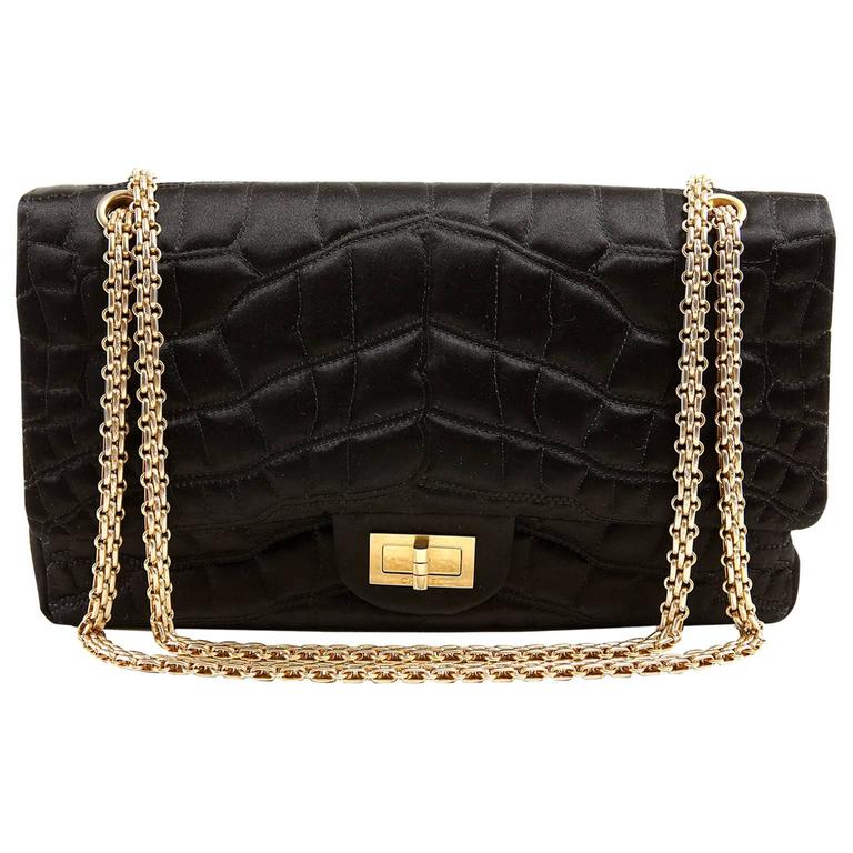 Chanel Black Satin Crocodile Quilted Reissue Flap Bag at 1stDibs