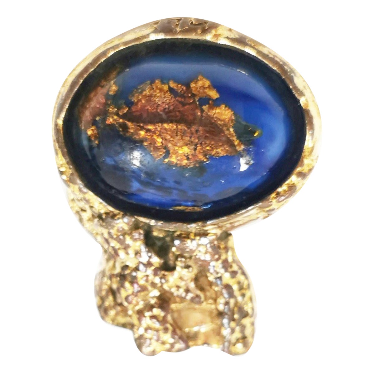 Vintage YSL Gold Massive Blue Multicolour Stone Arty Ring in Size 6 For Sale