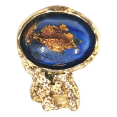 Vintage YSL Gold Massive Blue Multicolour Stone Arty Ring in Size 6