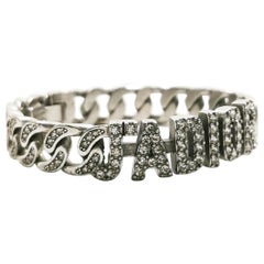 Christian Dior J'adior Alphabet Rhinestones Cuff Silver Bangle Bracelet