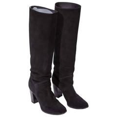 Chanel Black  Suede Knee High Boots - Size 40 / 10