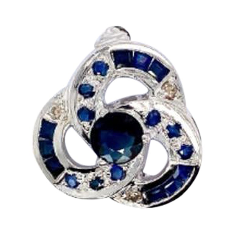 Blue Sapphire Poppy Flower Brooch Crafted in .925 Sterling Silver For Sale