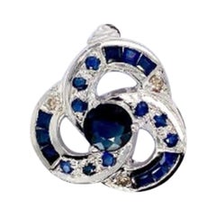Blue Sapphire Poppy Flower Brooch Crafted in .925 Sterling Silver