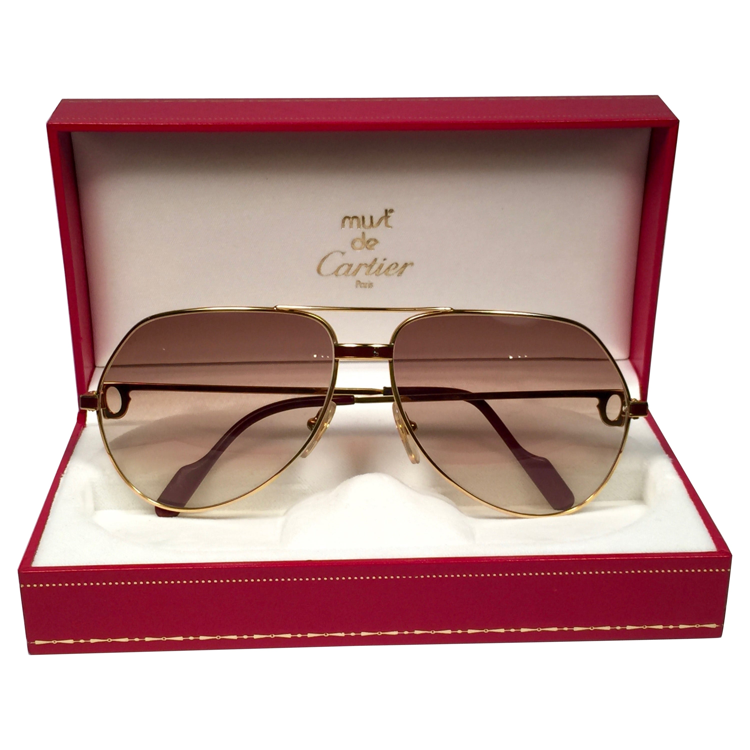 New Cartier Laque de Chine Aviator Gold 62Mm Heavy Plated Sunglasses France For Sale