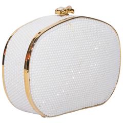 Judith Leiber White Beaded Clutch with Rose Quartz Clasp