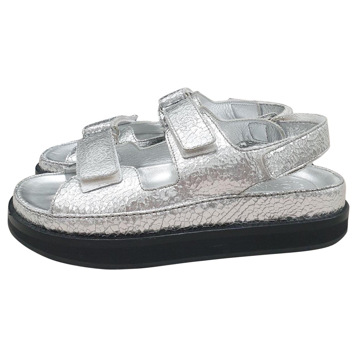 Chanel Silver Sandals - 22 For Sale on 1stDibs