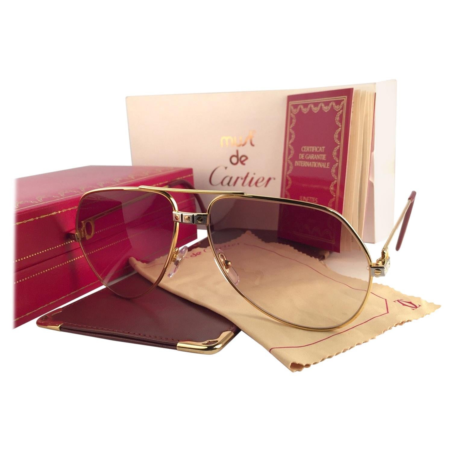 Vintage Cartier Santos Schrauben 1983 59 mm 18K schwere versilberte Vintage-Sonnenbrille Frankreich im Angebot