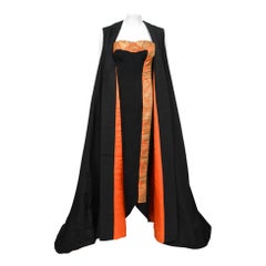 Vintage 1950s Yma Sumac Custom Couture Black Orange Silk Hourglass Gown Ensemble