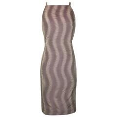 Gianni Versace Couture Vintage Lavender Purple and Green Wave Dress, 1990s