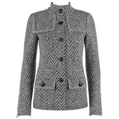 CHANEL A/W 2008 Collection Black White Wool Tweed Herringbone Dual Flap Jacket