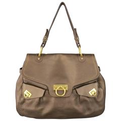 SALVATORE FERRAGAMO Brown Leather Gold Gancini Satchel Shoulder Bag