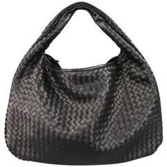 New BOTTEGA VENETA Black Intrecciato Woven Leather Large Hobo Bag