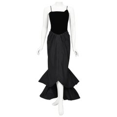 Vintage 1950's Philip Hulitar Old Hollywood Black Silk Hourglass Fishtail Dress