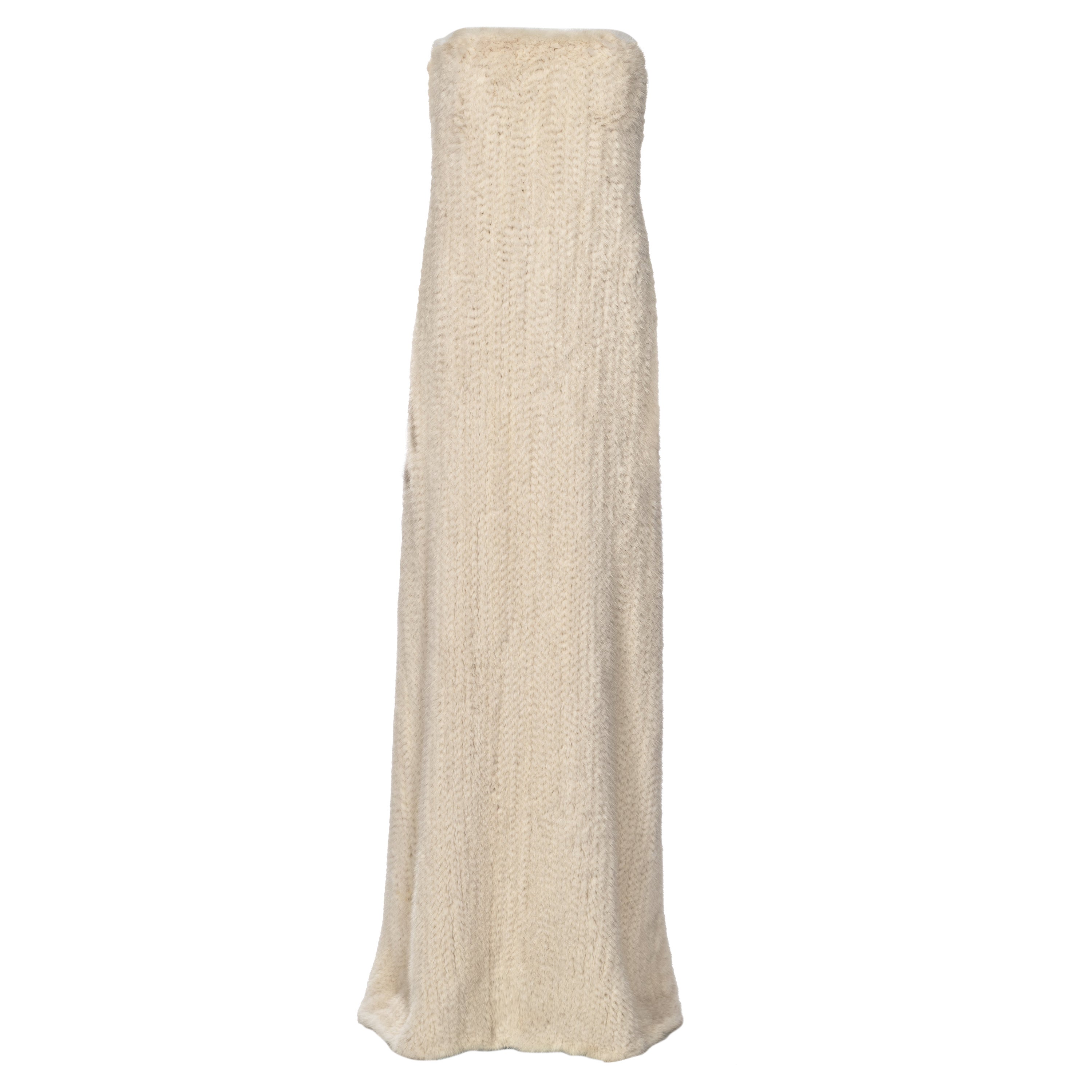 Mila Schön White Knitted Mink Fur Strapless Dress, fw 1999 For Sale
