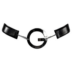 Retro S/S 1996 Gucci by Tom Ford Silver Round G Medallion Buckle Black Belt