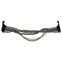 2000s Versace by Donatella Versace Silver Chains Black Leather Buckle Belt