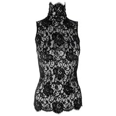 F/W 2002 Dolce & Gabbana Top sans manches à col ras du cou en dentelle transparente noir