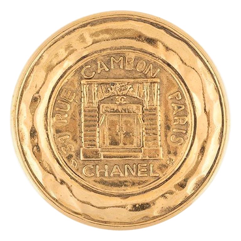 Chanel Large Gold Tone Rue Cambon Brooch For Sale